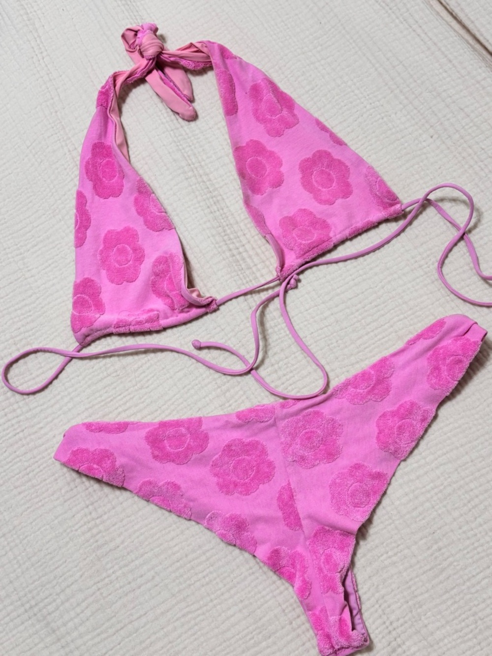 Frankie's Bikinis x Hailee Steinfeld Pink Flowerchild Terry cloth bikini Thong L